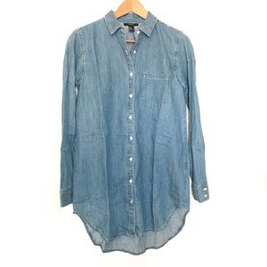 Forever 21 Medium Wash Denim Shirt Dress Curved Hem Small New Without Tags